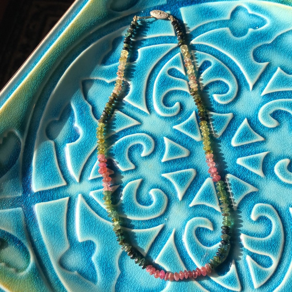 Multicolored Necklace Possibly Tourmaline Vintage Green Pink